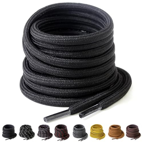 Yusimu Black Round Strong Boot Laces,Heavy Duty Shoelaces for Work Boots,Trainers,Walking,and Hiking Shoes,Durable 4.5 mm Thick Replacement Strings 47 (120cm)-1 Pair