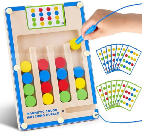 Toys for 4 5 6 Year Old Boy Girls: Kids Montessori Boys Toys Age 4-5-6 Wooden IQ Puzzle Game Birthday Gifts for 4-7 Year Old Boys Educational Learning Toy for 3+ Year Olds Magnetic Maze with 20 Cards