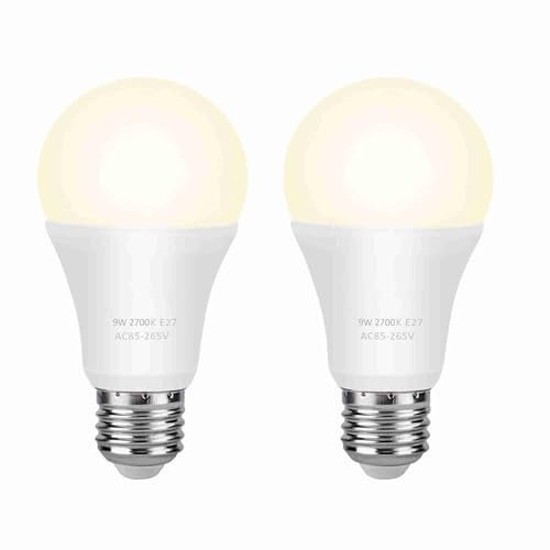 Qcwwy Lampadine LED E26 E27, 2 Pezzi 9W 600 Lm 2700K Lampadine Al Neon LED Bianco Caldo Equivalenti a una Lampadina a Incandescenza da 60W Spegnimento Automatico Sulla Lampadina con