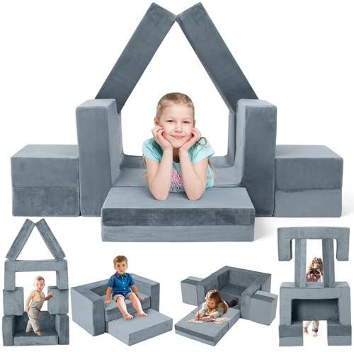 Gilire 2024 Neuestes Spielsofa | Spielsofa für Kinder | Kindersofa aus 7 Schaumstoff Bausteine, Flexibel Kombinierbare Kinder Couch Modulares Spielsofa zum Spielen, Kreativsein, Schlafen