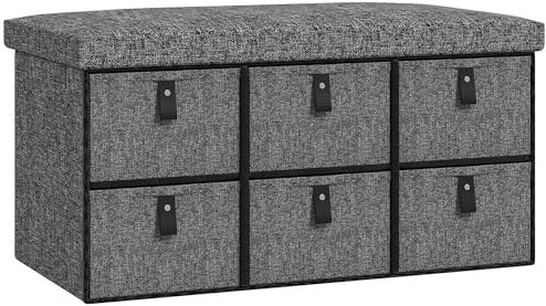 HOMCOM Shoe Bench with Seat, Shoe Storage Bench with Cushion and 6 Fabric Drawers for Entryway, Hallway, Living Room, Bedroom, Dark Grey