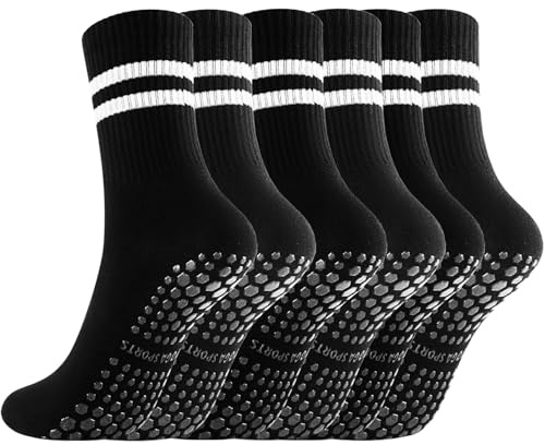 Gendewiner 3 Paires Yoga Pilates Coton Chaussettes Noir Ballet Danse Foot Reformer Antidérapantes Chaussette Accessoire 39-42 35-39 Chaussettes à Avec Semelle Grip Pour Femmes Et Hommes
