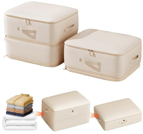 Kinberry Space-Saving Compression Storage Bags, 2 Pack Duvet Storage Bag, Durable Bedding Storage, for Moving, Dorm, Down Jackets, Clothes, Oatmeal