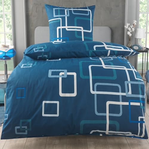 MALIKA Bettwäsche 135x200 Baumwolle Sets, Karo Bettbezug 135 x 200 cm, Kissenbezug 80x80 cm, Renforcé, Oeko-TEX Bettwäsche mit Reißverschluss