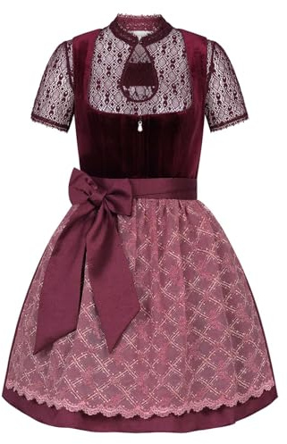 Steigenhöfer Manufaktur Dirndl dam i set – Franziska – setet innehåller klänning, blus och förkläde – midi Dirndl med 60 cm kjollängd – fin sammetsoptik och pärlapplikation på klänningen och blusen