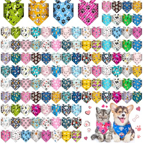 Bulyoou 120 Pcs Dog Bandanas Bulk Paw Bone Bandanas Pet Triangle Scarf Adjustable Holiday Costume Neckerchief Dog Handkerchiefs Scarf Cute Bibs for Small and Medium Pet