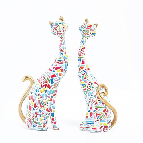 A ANTCAM Juego de 2 estatuas de resina de gato, decoración del hogar, figuras vintage de pareja de gatos, estatuas para sala de estar, gabinete de vino, gabinete de TV, decoración de escritorio