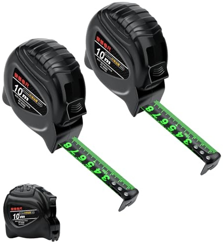 2 Pack 10m/32.8ft Fluorescent Measuring Tape, Width 25mm Metric Tape Measure Heavy Duty - Easy to Read - Night-vision Capable - Retractable, Self-Locking Measurement Tape for Construction Surveyor