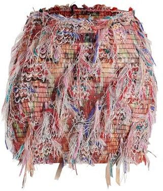 MakeMeChic Women's Boho Mini Skirt Fringe Fuzzy Print Bodycon Short Cowgirl Skirts Dusty Pink Medium