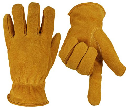 OZERO Guanti da lavoro invernali da neve, guanti in pelle spessi, extra grip, flessibili, caldi per la protezione del lavoro, unisex (giallo,
