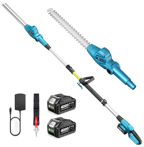 SEESII Tagliasiepi Telescopico a Batteria 20 Pollici, Leggero 3,91kg per Anziani e Donne, Sbraccio 4,4m, Motore 600W con 2x4,0Ah Batterie, Testa Regolabile 135°, Tagliasiepi Elettrico per Siepi Alte