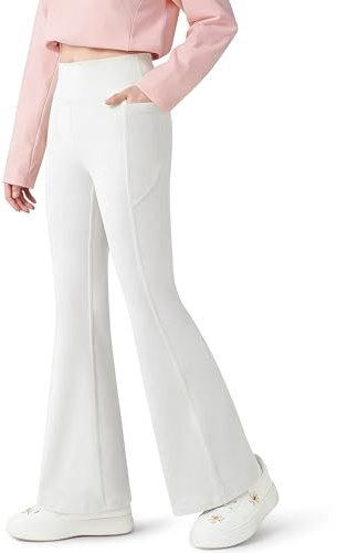 Baogaier Sportleggings för flickor med 2 fickor, stretch ventilerande utsvängda byxor, flickor bekväma bootcut leggings hög midja yoga dans sport kläder för 7–15 år