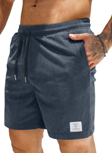 JMIERR Mens Shorts Corduroy Summer Casual Joggers Shorts Elasticated Waist with Pockets,Navy Blue,M