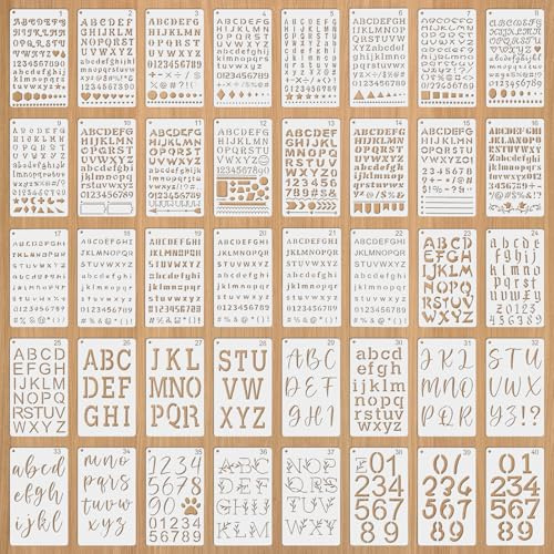 40 Pezzi Stencil Lettere Alfabeto e Numeri 17,8 x 10,2 cm Stencil per Pittura Riutilizzabili Stencil in Numero Alfabeti per Scrapbooking Fai Da Te Aerografia Pittura Disegno Pirografia Artigianato