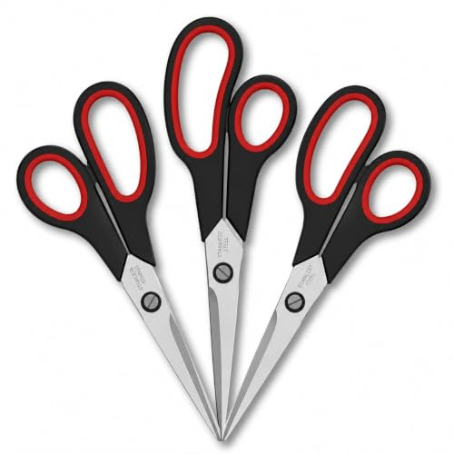 Scissors Set of 3, 8 Inch Multipurpose Scissors with Ultra Sharp Stainless Steel Blades, Comfort Grip Handles, Heavy Duty All Purpose Scissors for School Office Craft Home Packaging