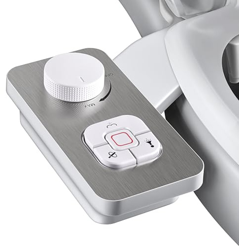 SAMODRA Bidet Attachment, Non-Electric Cold Water Bidet Toilet Seat Attachment with Pressure Controls, Retractable Self-Cleaning Dual Nozzles for Frontal & Rear Wash - Brushed Nickel