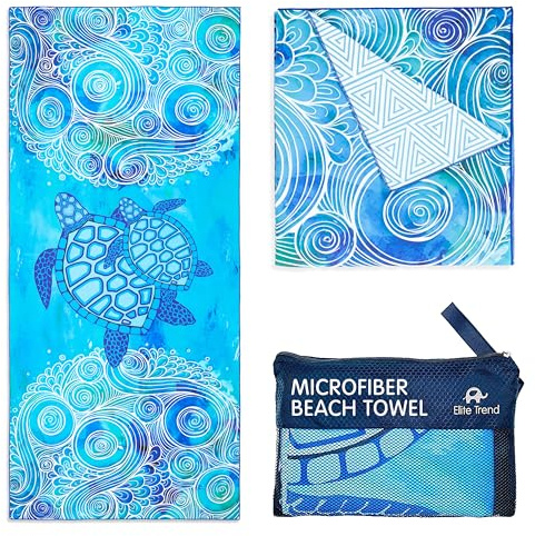 Elite Trend Microfiber Beach Towel for Adults with Bag - Extra Large 78x35 inch Lightweight Sand Free Quick Dry Towel for Travel, Swimming, Yoga, Camping (Sea Turtle)