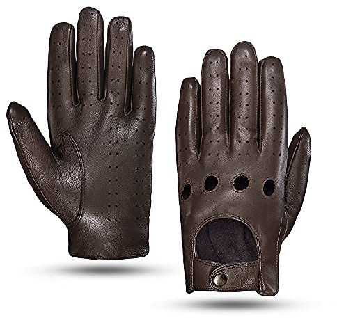 MGGMOKAY Mens Touchscreen Unlined Leather Driving Gloves,Brown,X-Large