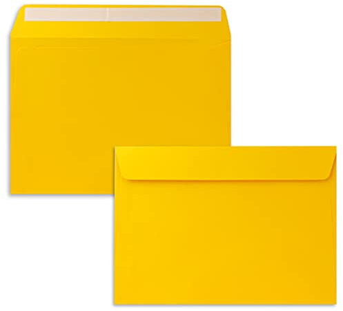 50x Briefumschläge DIN C5 Honiggelb (Gelb) - 16,2 x 22,9 cm - Haftklebung - Edle Kuverts für große Einladungen und Karten zum Geburtstag oder Hochzeit