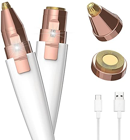 JNATER Eyebrow Razor,Facial Hair Removal for Women, (USB Rechargeable), 2 in 1 Eyebrow Trimmer and 100% Painless Hair Remover with Light for Nose, Lips, Face, Body