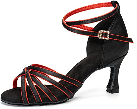 HIPPOSEUS Women's Latin Ballroom Salsa Dance Practice Shoes,Black/Red,7UK