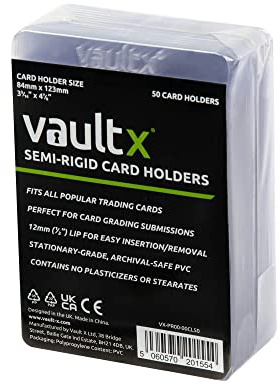 Vault X Semi-Rigid Trading Card Holders (50 Pack), Hard Sleeves for TCG and Sports Card Grading Submissions, Card Protectors
