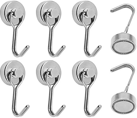ZOCONE 6 Pezzi Ganci Magnetici Argento 14KG Forza, Neodimio Ruotabile per Cucina, Camera da Letto, Bagno, Armadietti, Calamita da Frigo (Argento)