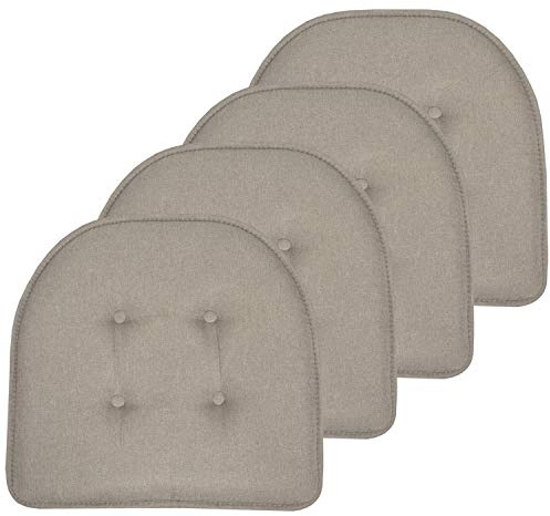 Sweet Home Collection Chair Cushion Memory Foam Pads Tufted Slip Non Skid Rubber Back U-Shaped 17 x 16 Seat Cover, 4 Pack, Khaki, (Pack of 3)