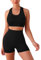 TOEECY Workout-Sets für Damen Bauchfreies Top und Hohe Taille Laufshorts Gerippt Zweiteilig Yoga-Sets Activewear Sport-Outfits Racerback-Sportbekleidungssets (S/M)