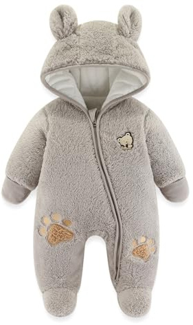 JiAmy Tuta da Neve Invernale per Neonato Bambino Bambina, Ciniglia Pagliaccetto Addensare Abiti Tute Invernale Tutina Neonati Neonata Maschio Grigio 0-3 Mesi