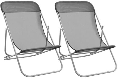 vidaXL Strandstuhl 2 STK., Gartenstuhl Verstellbar Klappbar, Stuhl Campingstuhl mit Stahlrahmen, Klappstuhl Liegestuhl, Grau Textilene Pulverbeschichteter Stahl