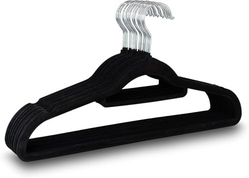 UTTAM Samt-Kleiderbügel 50er-Pack - Dünne, rutschfeste Kleiderbügel mit Krawattenstange und 360-Grad-Haken für die Heimaufbewahrung (Black)