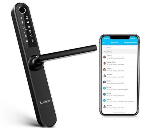 Luston Slim Smart Lock Front Door Stainless Steel Waterproof Mortise Lock,Keyless Entry Door Lock,WiFi Bluetooth Fingerprint Digital Keypad Aluminum Swing Door Lock with Handle(Black)