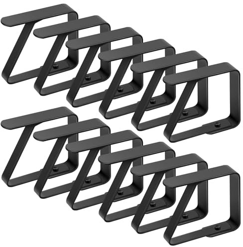 Pimoys 12 Stück Tischdeckenklammern, 5 x 4cm Tischklammern Edelstahl Tischtuchklammern Schwarz Tischdecken Clips Tischdeckenhalter für Tisch mit max. Plattenstärke von 3cm