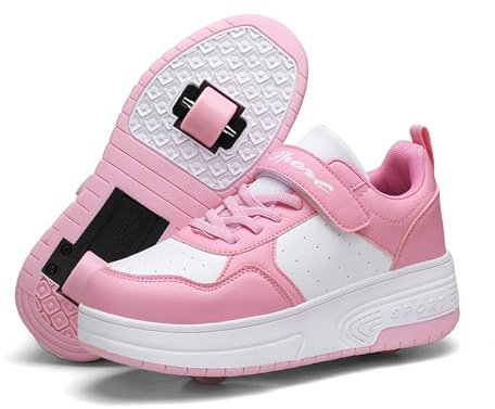 Rullskridskor för pojkar och flickor, barnmode, sneakers, skridskor med avtagbart hjul, Rosa, 36 EU