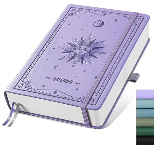 EMSHOI A5 Dotted Notebook Journal, 320 Pages 100gsm Thick Dotted Paper, Hardcover Leather Journal with Pen Holder & Inner Pocket, Dot Grid Notebook for Journaling, 5.75x8.38, Light Purple