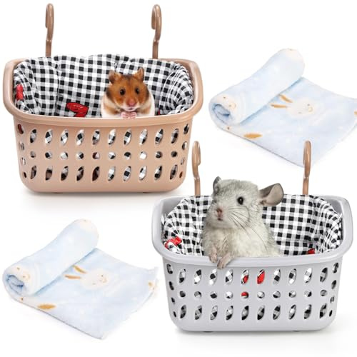 DEAYOU 2 Pack Rat Hammock for Cage, Chew Proof Small Animal Hanging Basket Bed with Hooks, Chinchilla Hideout Ferret Cage Accessories for Guinea Pig, Hamster, Sugar Glider, Hedgehog