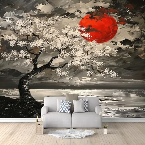 Albero Di Ciliegio Giapponese Carta Da Parati 3d Fotomurale Grigio Murali Per Soggiorno Divano Tv Hotel A Tema Corridoio Di Lusso Sfondo Dipinto Murale 400x280 cm