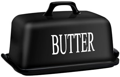 JSHKY Butter Dish Fits Either a Whole 250g or a Full 500g UK Butter Block. (Black Butter Dish, Large)