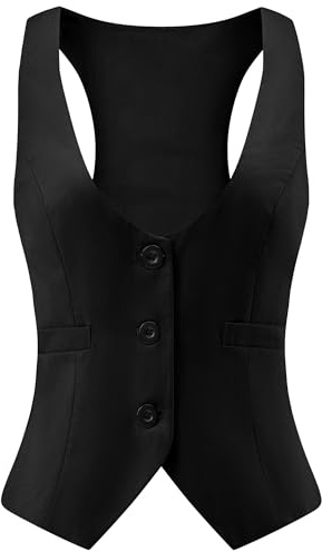Gowjog Chaleco De Mujer Chaleco De Traje Con Cuello En V Chalecos Vintage Un Solo Pecho Con Bolsillos Sin Mangas Chaquetas