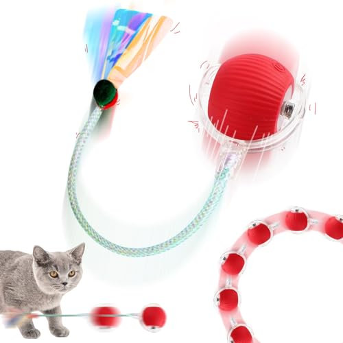 TZQFROCE Interaktives Katzenspielzeug Ball Elektrisch Katzenspielzeug Intelligenz Katzenball Elektrisch mit Schwanz 360° Automatisch Hundeball Elektrisch Rollball mit LED-Licht für Katzen Und Hunde