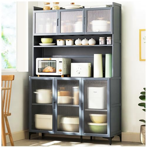 Gabinete de almacenamiento para despensa de cocina, buffet con cabina, para sala de estar, comedor, armario independiente para microondas con puertas dobles y ventana acrílica translúcida, grande, 69