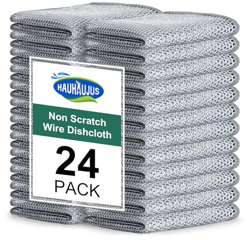 HAUHAUJUS Multipurpose Non Scratch Wire Dishwashing Rags, Cleaning Cloths, 24 Pack