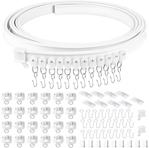 3M Binario Tende Soffitto Flessibile Curvo con Ruote Silenziose, Sistemi Binario Tenda Doccia Scorrevole, Accessori Montaggio Decorazione Casa per Finestre, Camper, Stanze, Camere da Letto (Bianco)