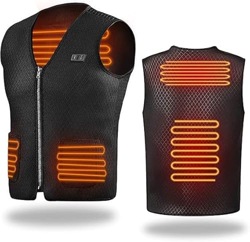 Anluomafuy Chaleco Calefactable Hombres Mujeres, USB Chaleco Calefactable EléCtrico con 7 Almohadillas Térmicas, 3 temperaturas ajustables, para Camping Senderismo Esquí Moto (Black)