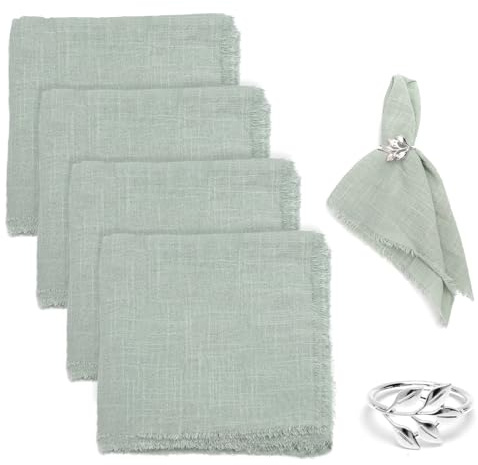 TNSLAND 4 Piezas Servilletas de Tela 42 X 42 cm Servilletas de Algodón Tela Lavable Servilleta de Mesa Verde con Flecos para Boda Restaurante Cumpleaños Decoración de Mesa con Servilleteros