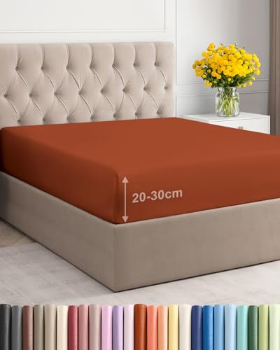 Spannbettlaken 160x200 cm Terracotta - 30cm (12) Tiefe Tasche - Premium Mikrofaser Spannbetttuch - Weich und Knitterfrei - Atmungsaktiv, Hypoallergen und Oeko-TEX Standard 100 Zertifiziert