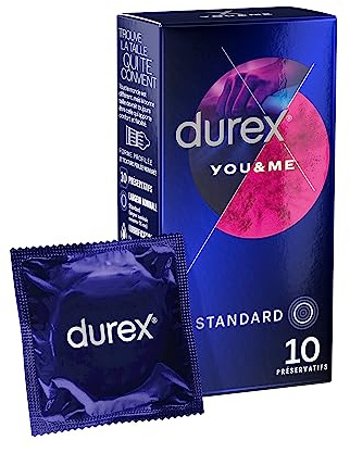 Durex YOU and ME - 10 Préservatifs Extra Lubrifiés avec Gel Retardant et Texture Stimulant pour un Plaisir Partagé Longue Durée