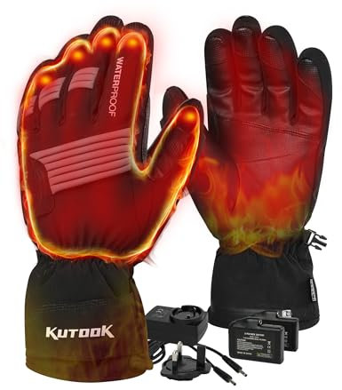 KUTOOK Beheizbare Handschuhe Herren Damen Motorradhandschuhe Beheizt Winter Handschuhe Wasserdicht Warm Skihandschuhe für Skifahren Motorrad Fahrrad Outdoor Sport Schwarz L