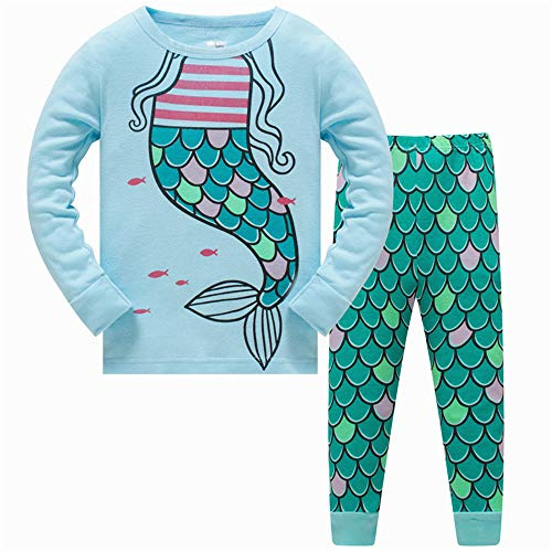 LitBud Niña Niños Pijamas de Navidad Sirena Ropa de Dormir 2 unids Manga Larga Parte Superior + Pantalones PJ Conjuntos para Niños Tamaño 6-7 Años 7T
